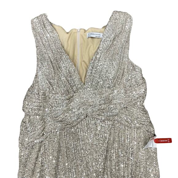 IEENA FOR MAC DUGGAL 26598 V-Neck Sequin Wrap Waist Slit Gown Nude 24 NEW - Picture 4 of 9